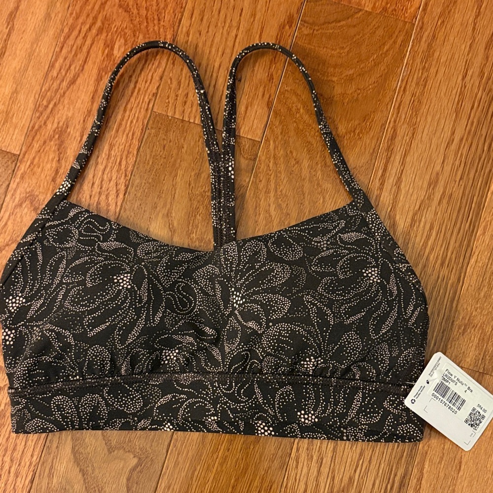 Black Floral-Print Bralette with Thin Straps